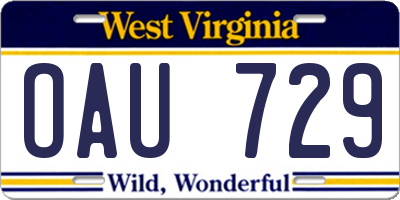 WV license plate OAU729