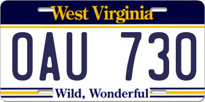 WV license plate OAU730