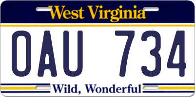 WV license plate OAU734