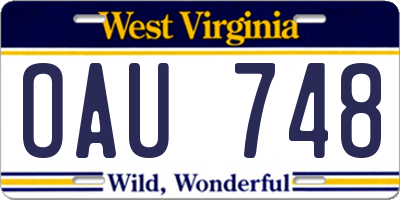 WV license plate OAU748