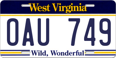 WV license plate OAU749
