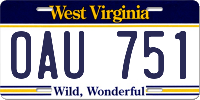 WV license plate OAU751