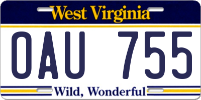WV license plate OAU755