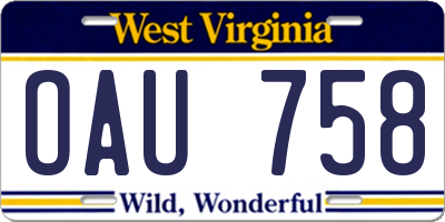 WV license plate OAU758