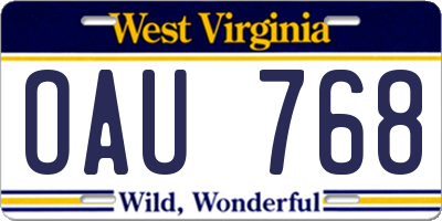 WV license plate OAU768