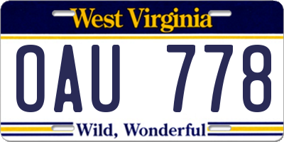 WV license plate OAU778