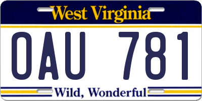 WV license plate OAU781
