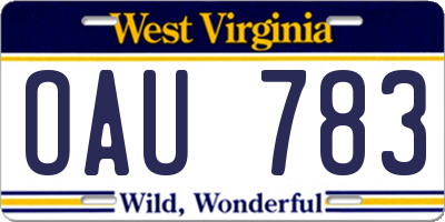 WV license plate OAU783