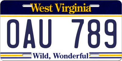 WV license plate OAU789