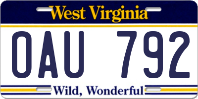 WV license plate OAU792