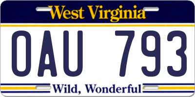 WV license plate OAU793