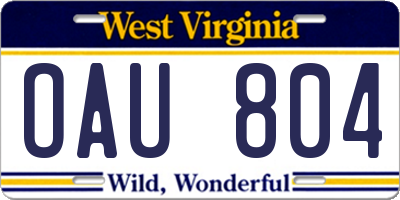WV license plate OAU804
