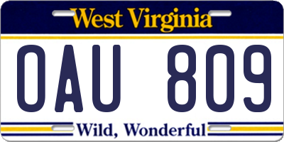 WV license plate OAU809