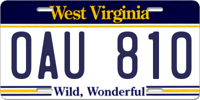 WV license plate OAU810