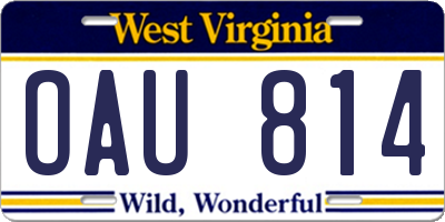 WV license plate OAU814