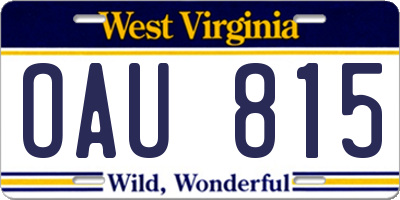 WV license plate OAU815