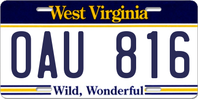 WV license plate OAU816