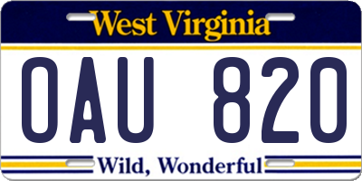 WV license plate OAU820