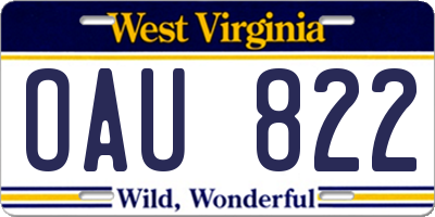 WV license plate OAU822