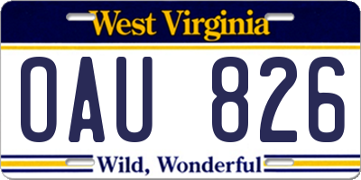 WV license plate OAU826