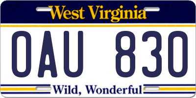 WV license plate OAU830