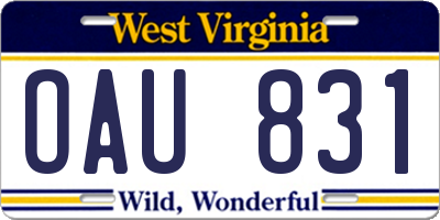 WV license plate OAU831