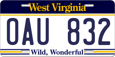 WV license plate OAU832