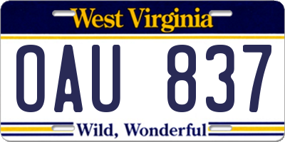 WV license plate OAU837
