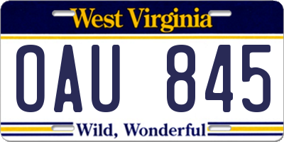 WV license plate OAU845