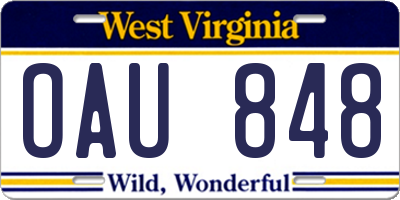 WV license plate OAU848