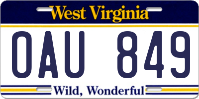 WV license plate OAU849