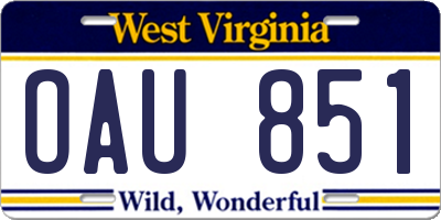 WV license plate OAU851