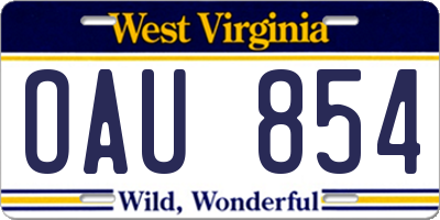 WV license plate OAU854