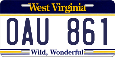 WV license plate OAU861