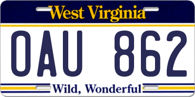 WV license plate OAU862