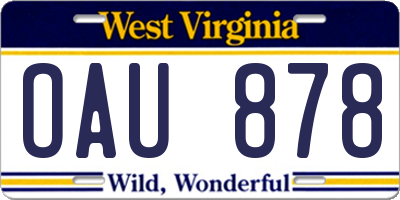 WV license plate OAU878