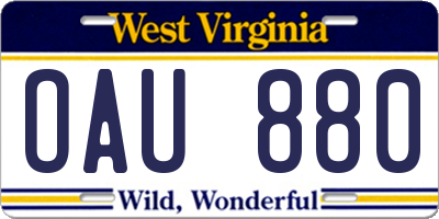 WV license plate OAU880
