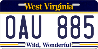 WV license plate OAU885