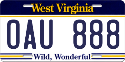 WV license plate OAU888