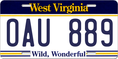 WV license plate OAU889