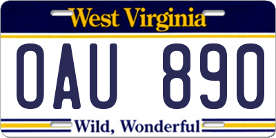 WV license plate OAU890