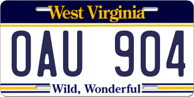 WV license plate OAU904