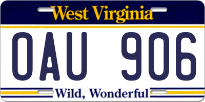 WV license plate OAU906
