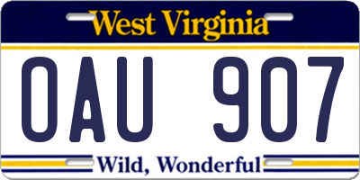 WV license plate OAU907