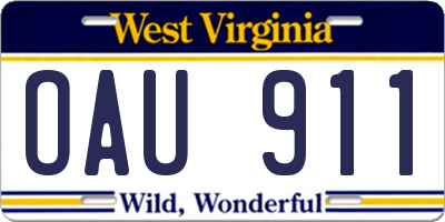 WV license plate OAU911