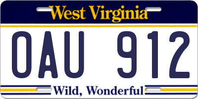 WV license plate OAU912