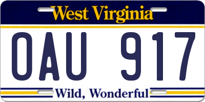 WV license plate OAU917