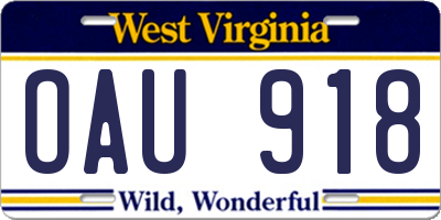 WV license plate OAU918