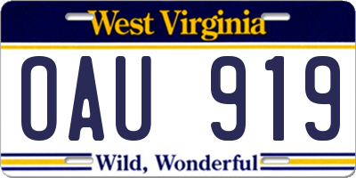 WV license plate OAU919