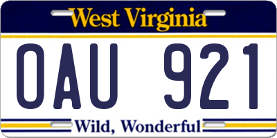 WV license plate OAU921